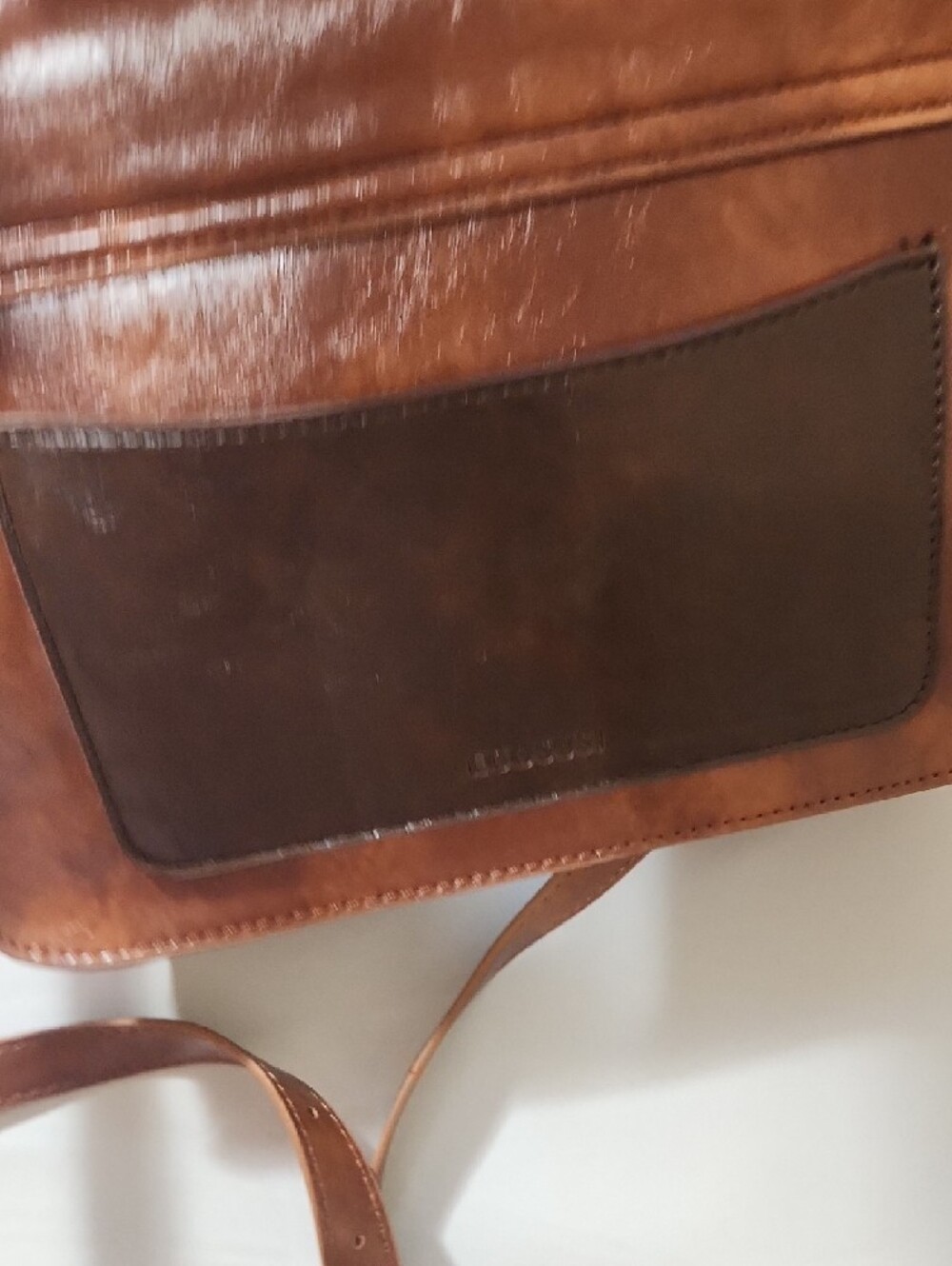 Two-Tone Brown Leather Satchel with Adjustable Strap - Picture 8 of 16
